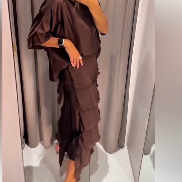 Zara Brown Layered Ruffle Maxi Dress - Picture 6 of 7